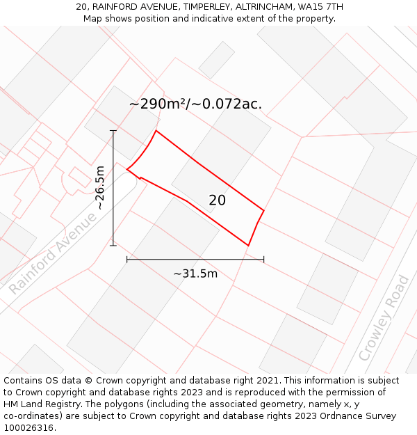 20, RAINFORD AVENUE, TIMPERLEY, ALTRINCHAM, WA15 7TH: Plot and title map