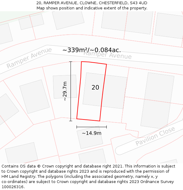 20, RAMPER AVENUE, CLOWNE, CHESTERFIELD, S43 4UD: Plot and title map