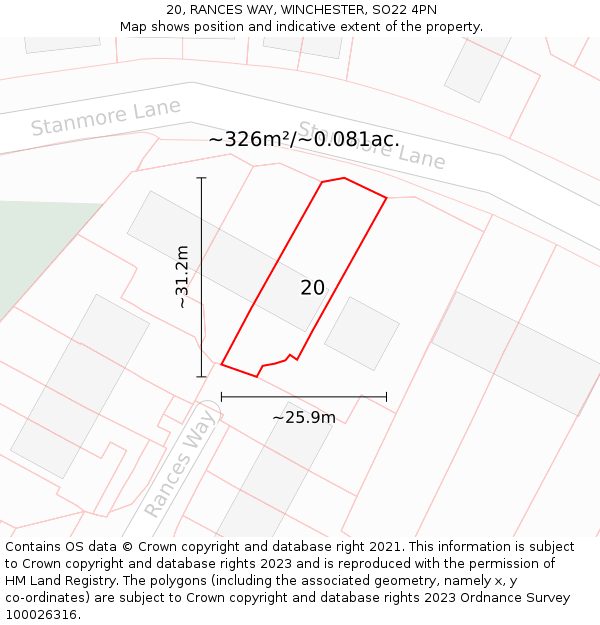 20, RANCES WAY, WINCHESTER, SO22 4PN: Plot and title map