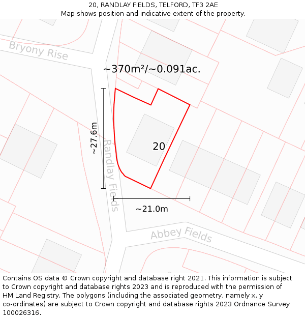 20, RANDLAY FIELDS, TELFORD, TF3 2AE: Plot and title map