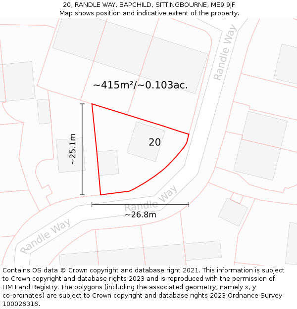 20, RANDLE WAY, BAPCHILD, SITTINGBOURNE, ME9 9JF: Plot and title map