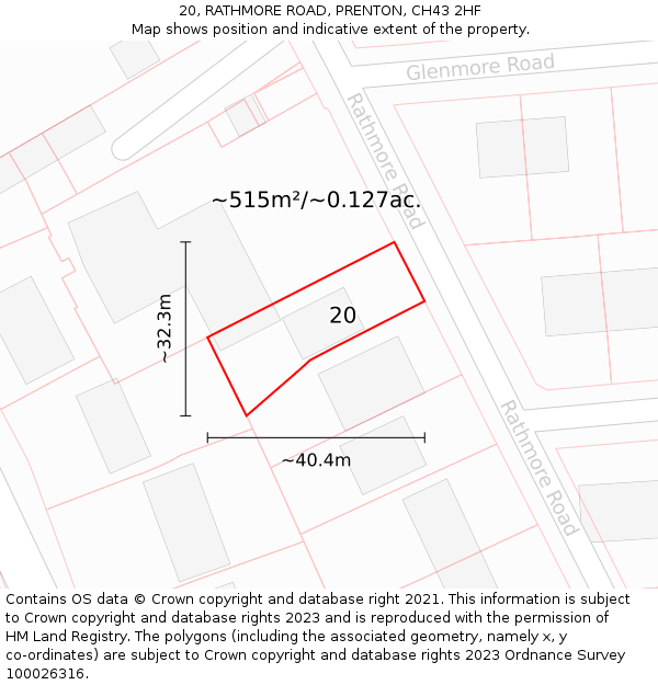 20, RATHMORE ROAD, PRENTON, CH43 2HF: Plot and title map