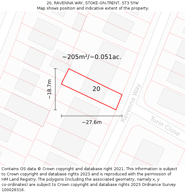 20, RAVENNA WAY, STOKE-ON-TRENT, ST3 5YW: Plot and title map