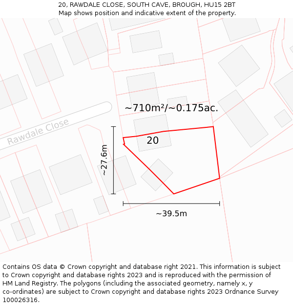 20, RAWDALE CLOSE, SOUTH CAVE, BROUGH, HU15 2BT: Plot and title map