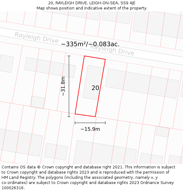 20, RAYLEIGH DRIVE, LEIGH-ON-SEA, SS9 4JE: Plot and title map