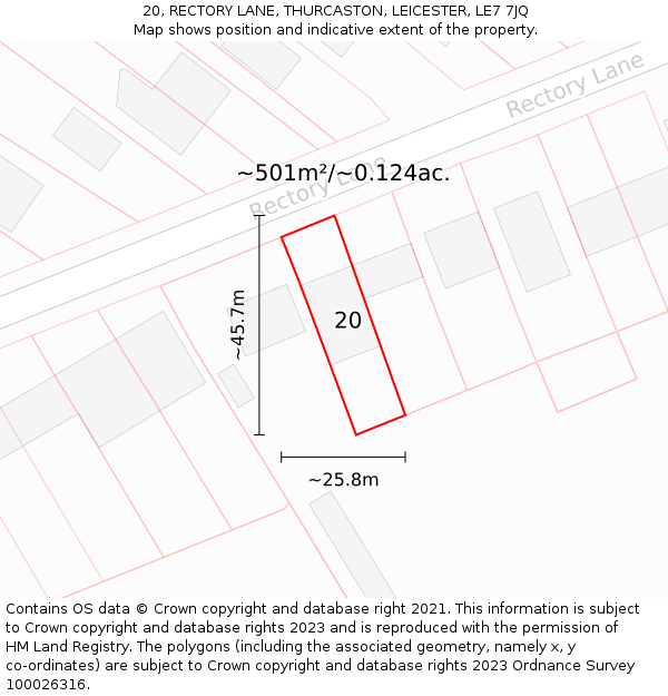20, RECTORY LANE, THURCASTON, LEICESTER, LE7 7JQ: Plot and title map
