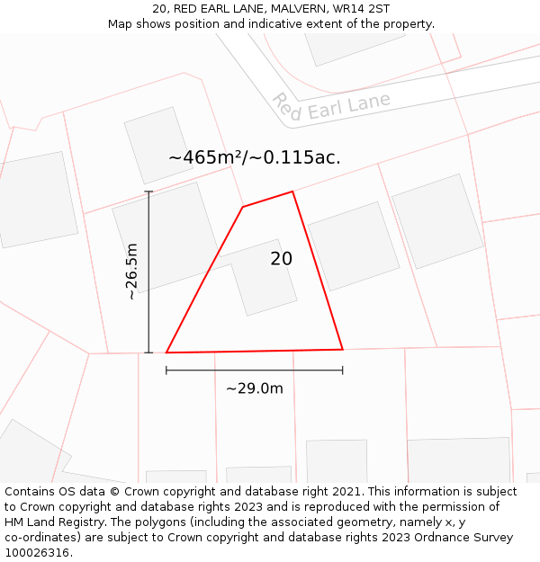 20, RED EARL LANE, MALVERN, WR14 2ST: Plot and title map