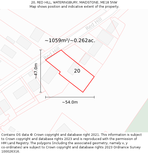 20, RED HILL, WATERINGBURY, MAIDSTONE, ME18 5NW: Plot and title map