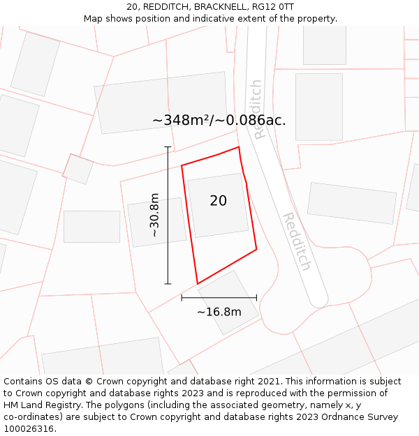 20, REDDITCH, BRACKNELL, RG12 0TT: Plot and title map