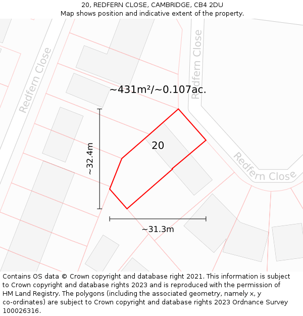 20, REDFERN CLOSE, CAMBRIDGE, CB4 2DU: Plot and title map