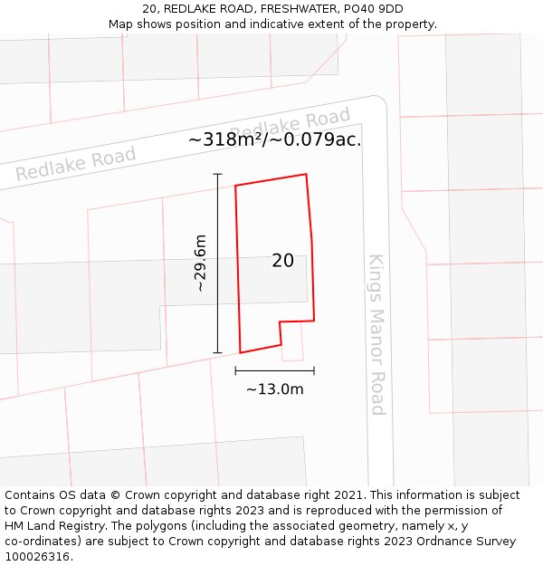 20, REDLAKE ROAD, FRESHWATER, PO40 9DD: Plot and title map