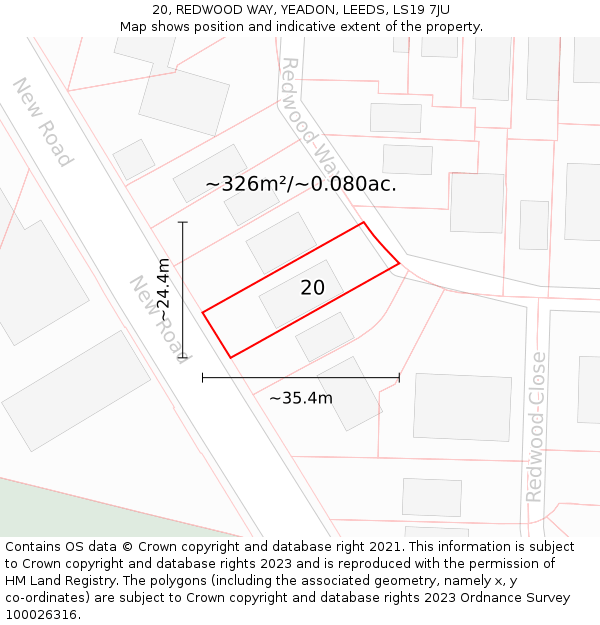 20, REDWOOD WAY, YEADON, LEEDS, LS19 7JU: Plot and title map