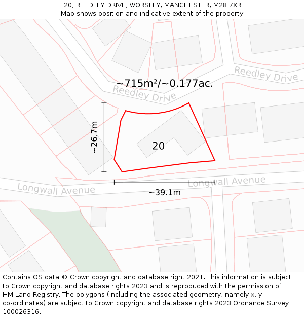 20, REEDLEY DRIVE, WORSLEY, MANCHESTER, M28 7XR: Plot and title map