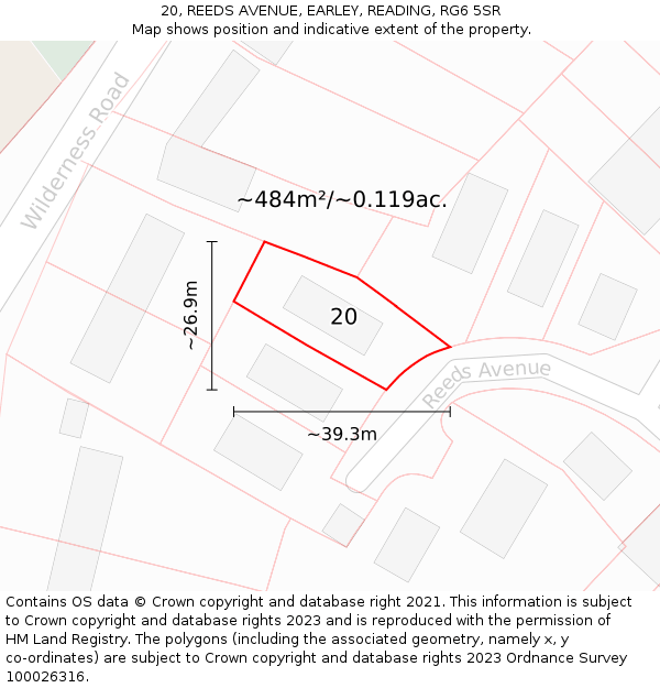 20, REEDS AVENUE, EARLEY, READING, RG6 5SR: Plot and title map