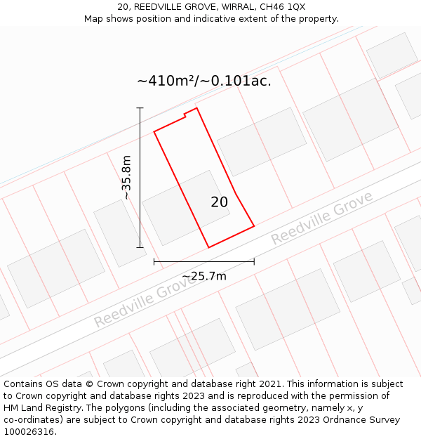 20, REEDVILLE GROVE, WIRRAL, CH46 1QX: Plot and title map