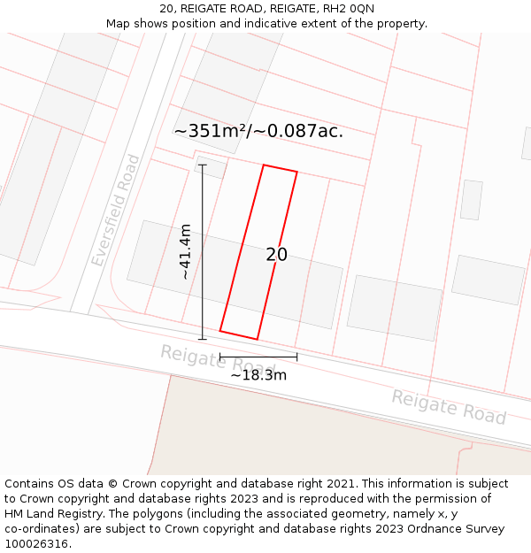 20, REIGATE ROAD, REIGATE, RH2 0QN: Plot and title map