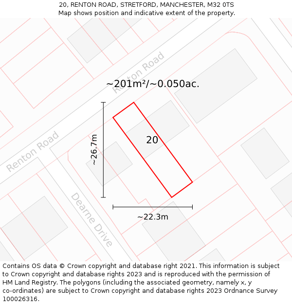 20, RENTON ROAD, STRETFORD, MANCHESTER, M32 0TS: Plot and title map