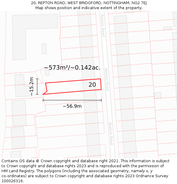 20, REPTON ROAD, WEST BRIDGFORD, NOTTINGHAM, NG2 7EJ: Plot and title map