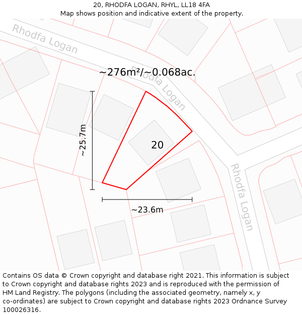 20, RHODFA LOGAN, RHYL, LL18 4FA: Plot and title map