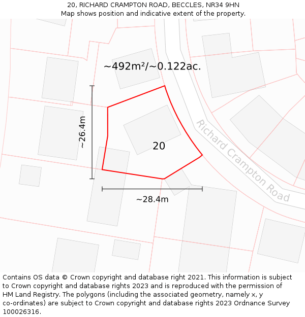 20, RICHARD CRAMPTON ROAD, BECCLES, NR34 9HN: Plot and title map