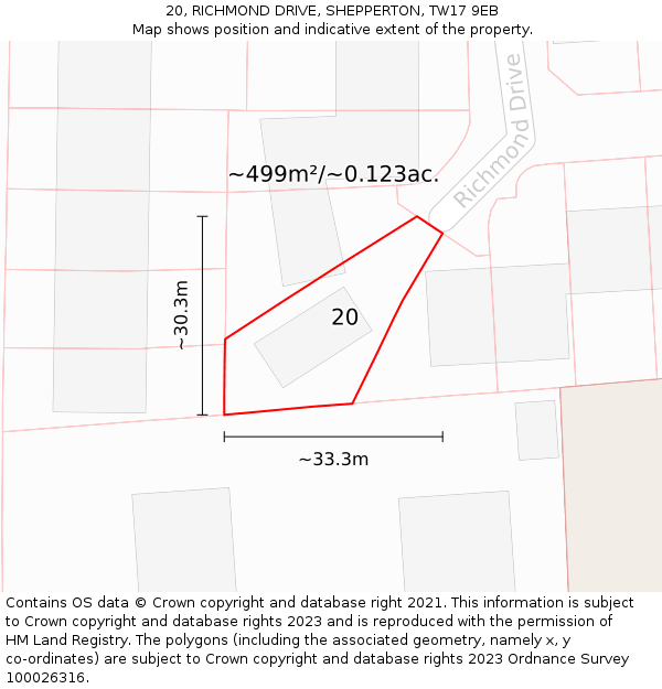 20, RICHMOND DRIVE, SHEPPERTON, TW17 9EB: Plot and title map