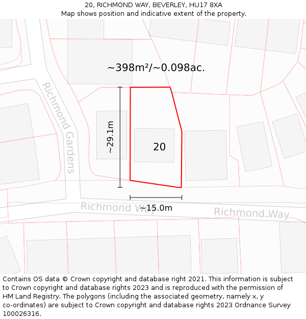 20, RICHMOND WAY, BEVERLEY, HU17 8XA: Plot and title map