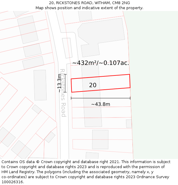 20, RICKSTONES ROAD, WITHAM, CM8 2NG: Plot and title map