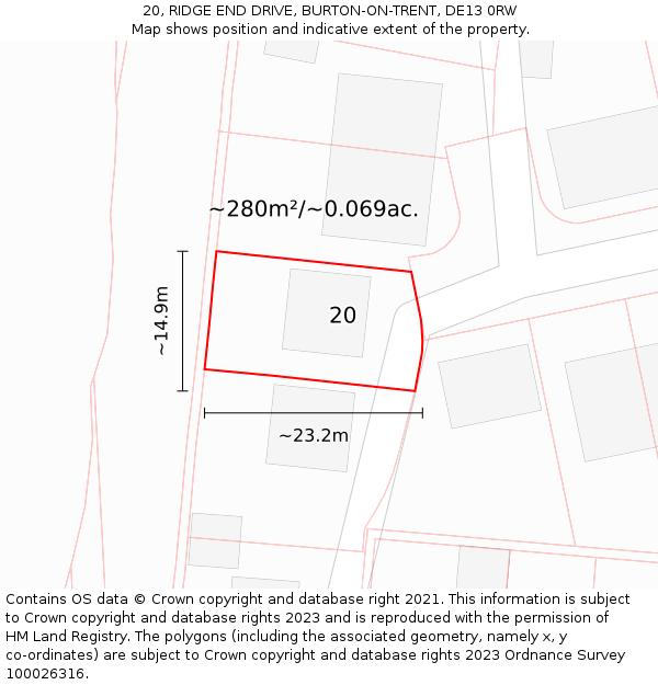 20, RIDGE END DRIVE, BURTON-ON-TRENT, DE13 0RW: Plot and title map