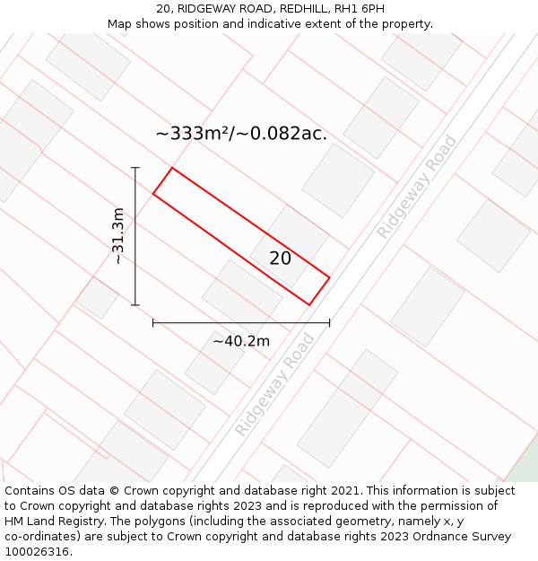 20, RIDGEWAY ROAD, REDHILL, RH1 6PH: Plot and title map