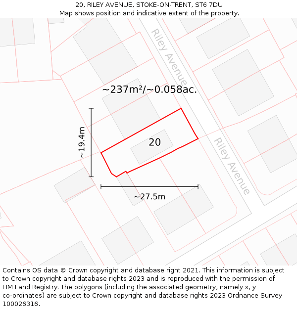 20, RILEY AVENUE, STOKE-ON-TRENT, ST6 7DU: Plot and title map