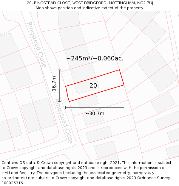 20, RINGSTEAD CLOSE, WEST BRIDGFORD, NOTTINGHAM, NG2 7UJ: Plot and title map