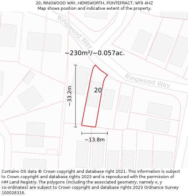 20, RINGWOOD WAY, HEMSWORTH, PONTEFRACT, WF9 4HZ: Plot and title map