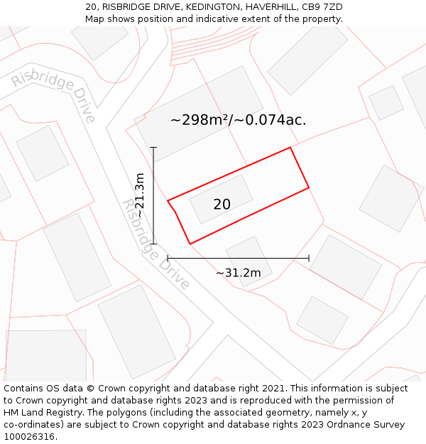 20, RISBRIDGE DRIVE, KEDINGTON, HAVERHILL, CB9 7ZD: Plot and title map