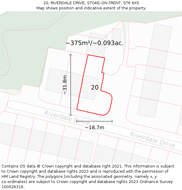 20, RIVERDALE DRIVE, STOKE-ON-TRENT, ST6 6XS: Plot and title map