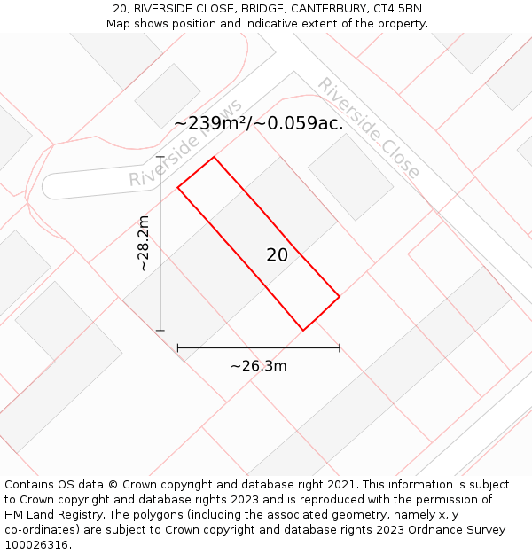 20, RIVERSIDE CLOSE, BRIDGE, CANTERBURY, CT4 5BN: Plot and title map