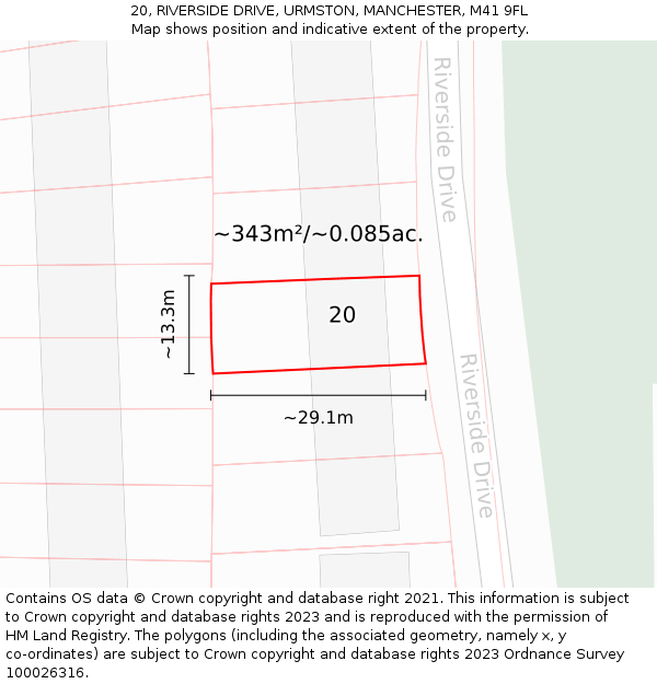 20, RIVERSIDE DRIVE, URMSTON, MANCHESTER, M41 9FL: Plot and title map