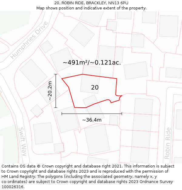 20, ROBIN RIDE, BRACKLEY, NN13 6PU: Plot and title map