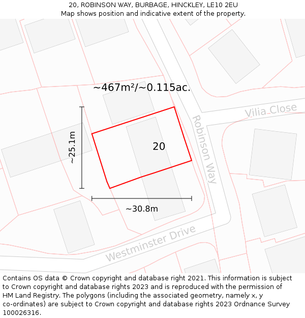 20, ROBINSON WAY, BURBAGE, HINCKLEY, LE10 2EU: Plot and title map