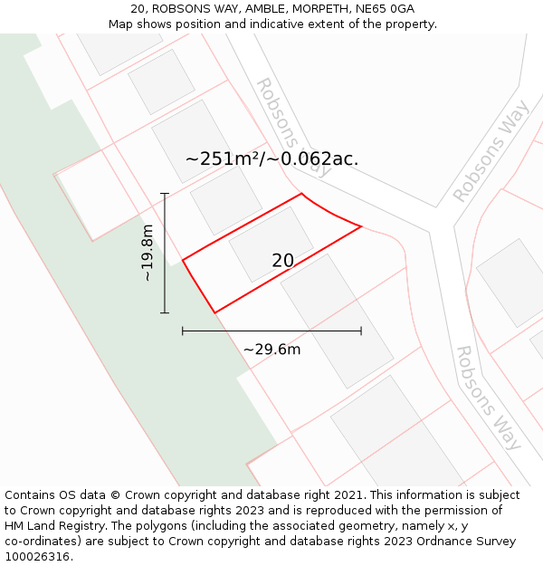 20, ROBSONS WAY, AMBLE, MORPETH, NE65 0GA: Plot and title map