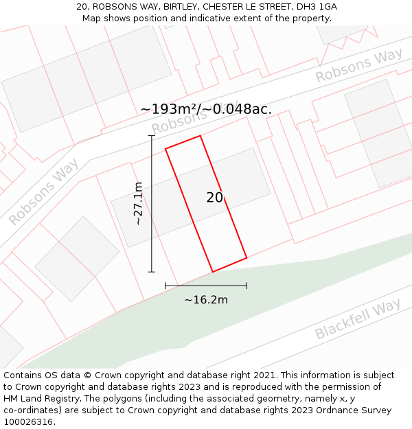 20, ROBSONS WAY, BIRTLEY, CHESTER LE STREET, DH3 1GA: Plot and title map