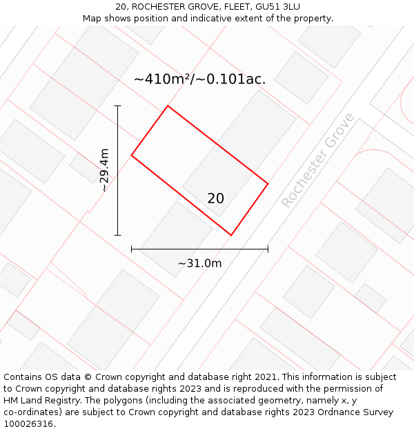 20, ROCHESTER GROVE, FLEET, GU51 3LU: Plot and title map