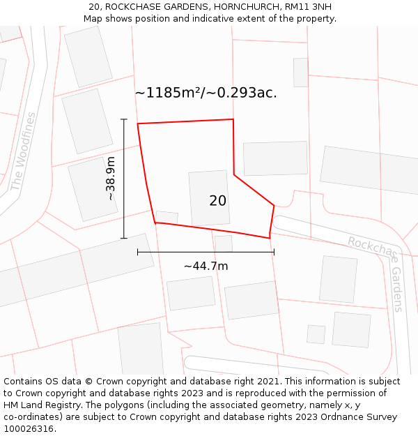 20, ROCKCHASE GARDENS, HORNCHURCH, RM11 3NH: Plot and title map