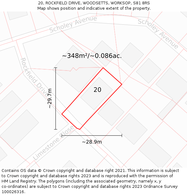 20, ROCKFIELD DRIVE, WOODSETTS, WORKSOP, S81 8RS: Plot and title map