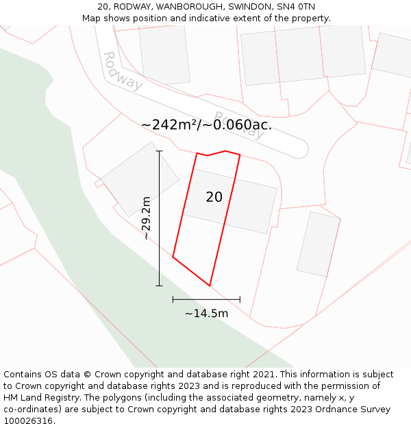 20, RODWAY, WANBOROUGH, SWINDON, SN4 0TN: Plot and title map