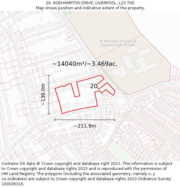 20, ROEHAMPTON DRIVE, LIVERPOOL, L23 7XD: Plot and title map