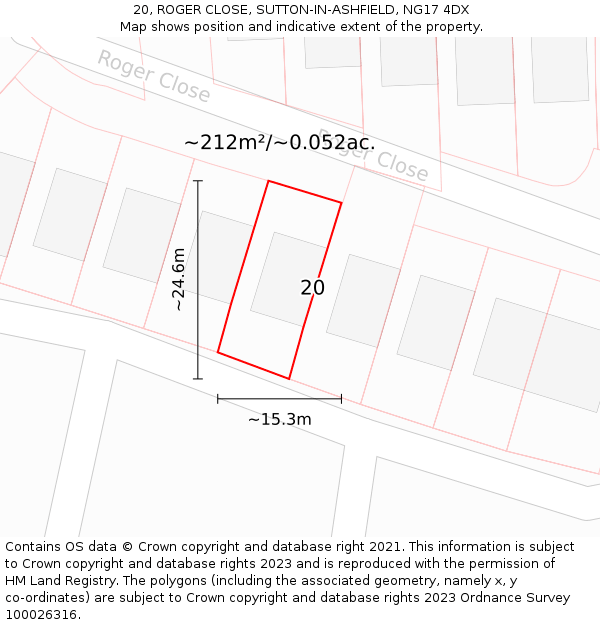 20, ROGER CLOSE, SUTTON-IN-ASHFIELD, NG17 4DX: Plot and title map