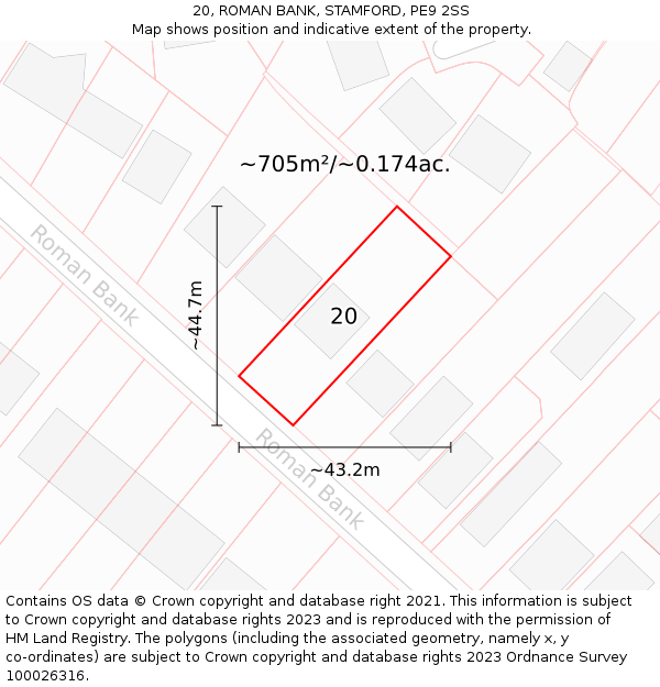 20, ROMAN BANK, STAMFORD, PE9 2SS: Plot and title map