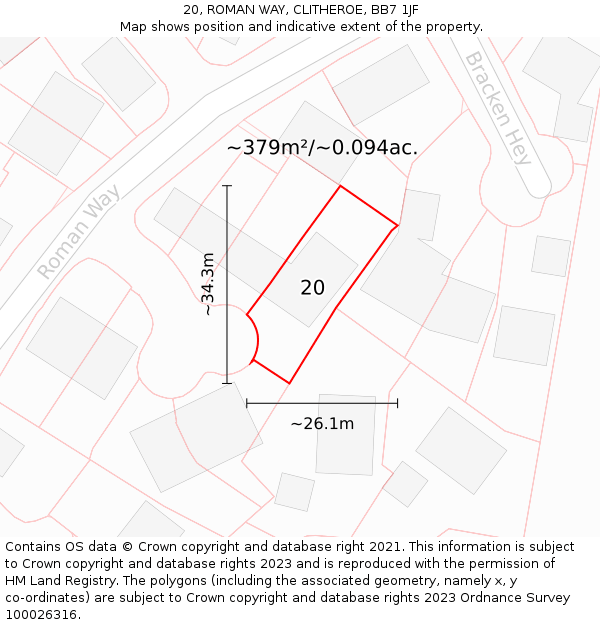 20, ROMAN WAY, CLITHEROE, BB7 1JF: Plot and title map