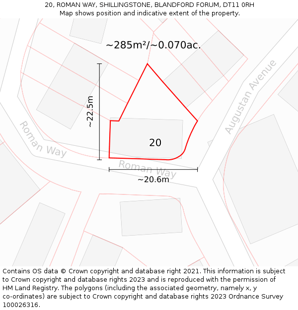 20, ROMAN WAY, SHILLINGSTONE, BLANDFORD FORUM, DT11 0RH: Plot and title map