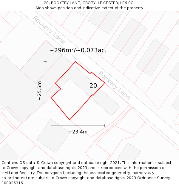 20, ROOKERY LANE, GROBY, LEICESTER, LE6 0GL: Plot and title map